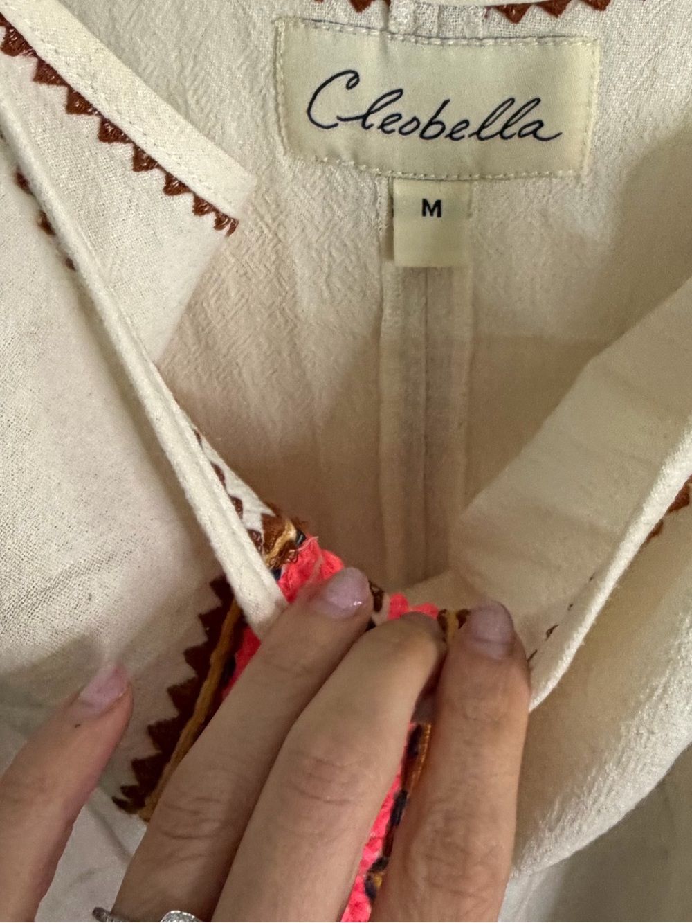 Cleobella Cream Fringe Embroidered Camisole with Brown Accents - Picture 3 of 3